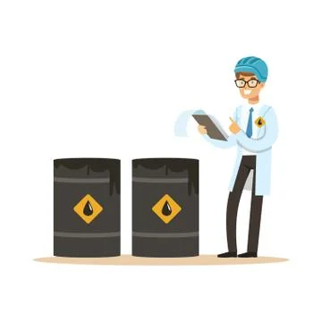 Engineer of oil industry controlling the process of oil production vector Illustrazione stock