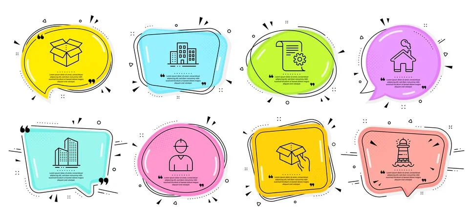 Engineer, Open box and Hold box icons set. Skyscraper buildings, Buildings and Stock Illustration