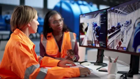 Engineer Operates SCADA Software For Real-time Monitoring Stock Footage 346319417