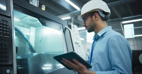 Engineer Operating CNC Machine Stock Footage 295304507