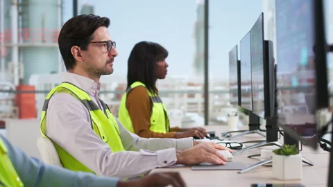 Engineer Operating Industrial Data Automation System On Computer Stock Footage 330584180
