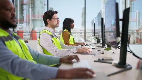 Engineer Operating Industrial Data Automation System On Computer Stock Footage 331153304