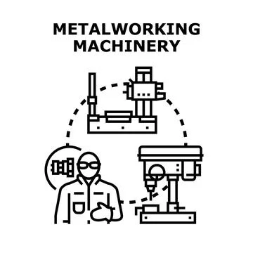Engineer operating metalworking machinery, featuring industrial equipment and Stock Illustration