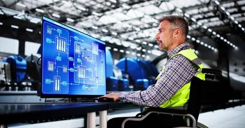 Engineer Operator Using Scada System At Industrial Plant Foto stock