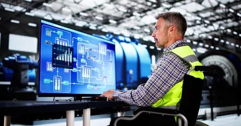 Engineer Operator Using Scada System At Industrial Plant 스톡 사진