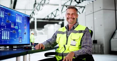 Engineer Operator Using Scada System At Industrial Plant Foto stock