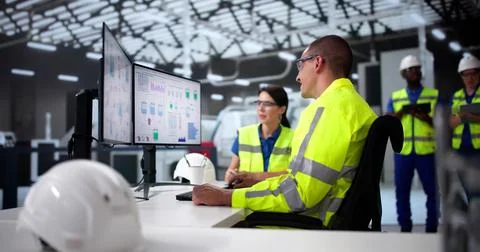 Engineer Operators Using Scada System At Industrial Plant Stock Photos
