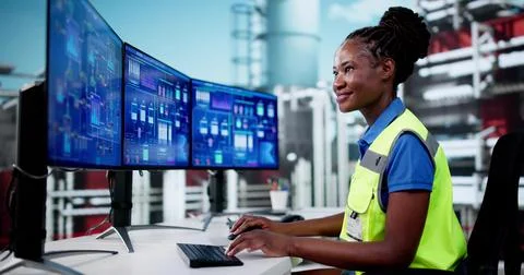 Engineer Operators Using Scada System At Industrial Plant Foto stock