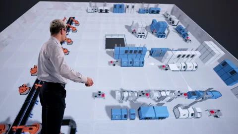 Engineer Optimizing Factory Machine Layout Using 3D Software 스톡 동영상 333398467