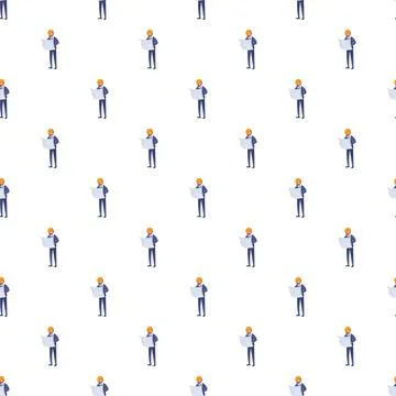 Engineer or architect inspecting blueprint plan pattern Illustrazione stock