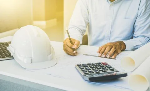 Engineer or architects working planning project on desk. 写真素材