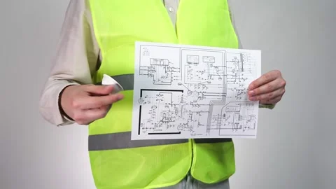 Engineer or builder with a light bulb and a diagram. Stock Footage 310903270