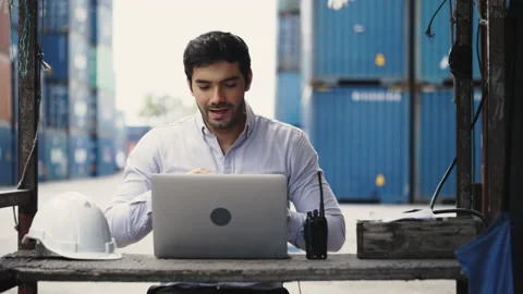 Engineer or businessmen are video call consult with friend via laptop  Stock Footage 135521154