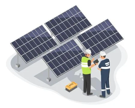 Engineer or Inspector in solar farm construction power plant Stock Illustration