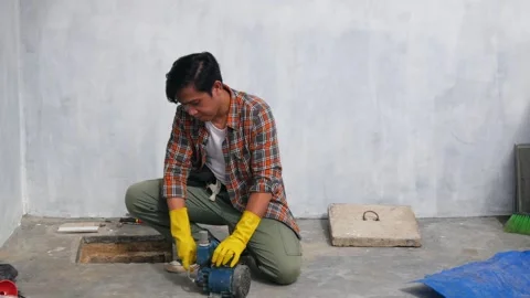 Engineer or plumber repairing or maintenance water pump Stock Footage 268685163