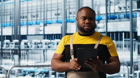 Engineer overseeing solar panels smart factory equipment Stock Photos