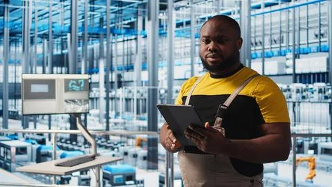 Engineer overseeing solar panels smart factory equipment Stock Photos