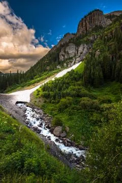 Engineer Pass part of Alpine Loop Colorado Uncompahgre River with Abrams Moun Stock Photos