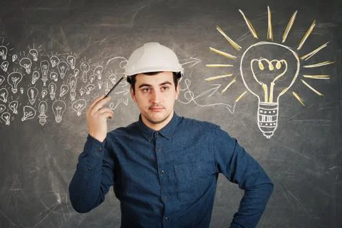 Engineer pencil to head Stock Photos