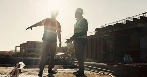 Engineer, people and talking outdoor for construction, inspection or planning Stock Footage 336780325