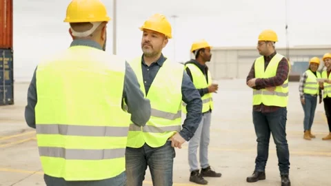 Engineer people working at shipping containers port terminal - Freight logistics Stock Footage 182586305