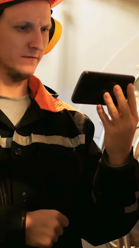 Engineer performs diagnostics on aircraft engine turbine using advanced Stock Footage 287730189