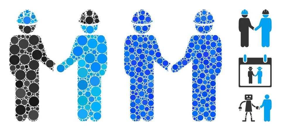 Engineer Persons Handshake Composition Icon of Round Dots Stock Illustration