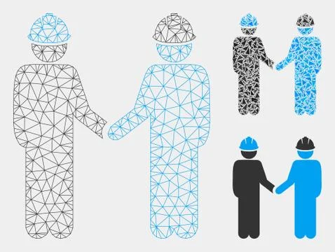Engineer Persons Handshake Vector Mesh Wire Frame Model and Triangle Mosaic Icon Stock Illustration