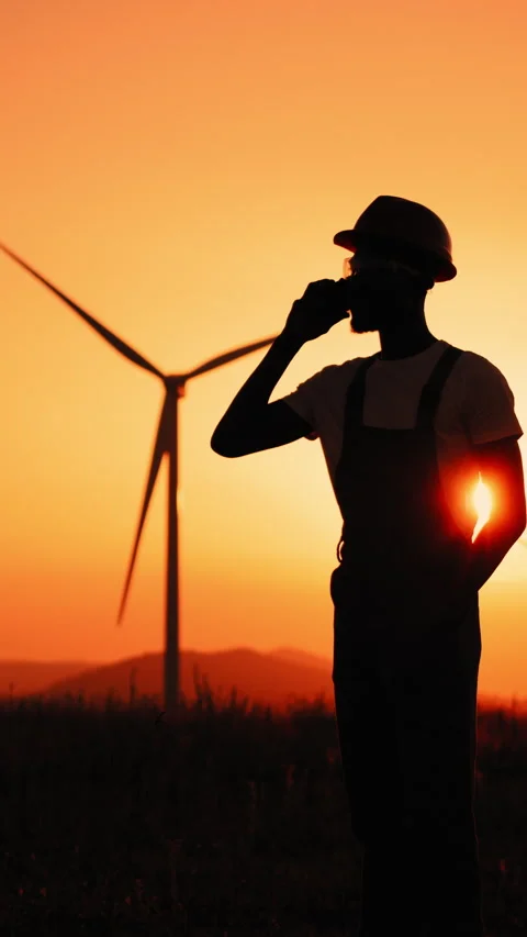 Engineer on Phone at Sunset Stock Footage 318687777