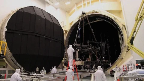 Engineer placing Backplane Pathfinder in Chamber A for cryogenic testing - 2015 Stock Footage 112133441