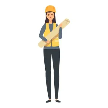 Engineer plan icon cartoon vector. Female woman Stock Illustration