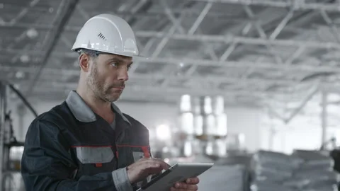 Engineer Planning Designing Work of Structure. Male Person in Protective Hardhat Video stock 199475969