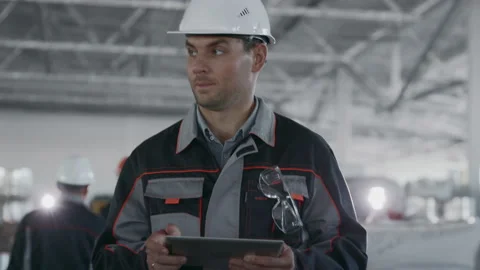 Engineer Planning Large Manufacture Work. Labor Group of Male Person in Hardhat Stock Footage 199475958