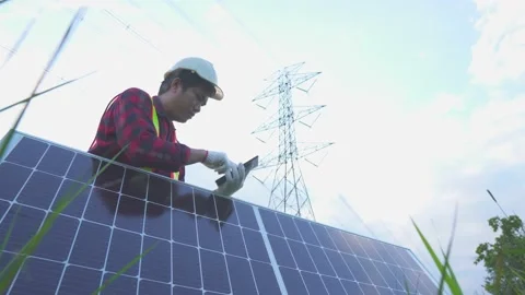 A engineer planning solar panel inspect. Stock Footage 217912296