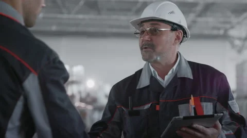Engineer Planning Work of Machine Tool at Metal Manufacture. Male Labor Person i Stock Footage 199475800