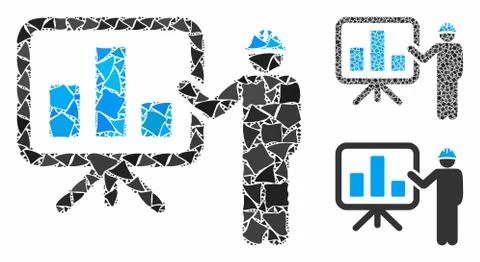 Engineer pointing chart board Mosaic Icon of Unequal Parts Illustrazione stock