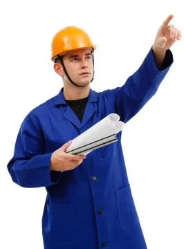Engineer pointing upwards Stock Photos