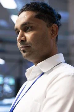 Engineer, portrait and technology in data center with server equipment Stock Photos
