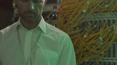 Engineer Posing in Data Center Stock Footage 155675196