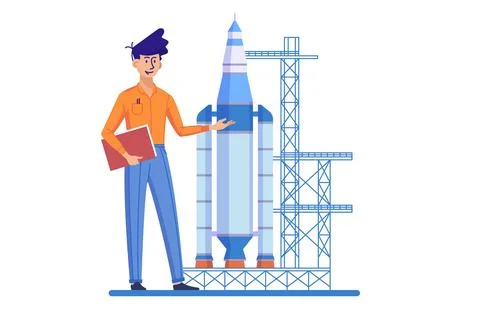 Engineer Presenting Rocket Stock Illustration