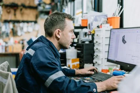 Engineer production part design process, Product designer, Digital computer.. Stock Photos