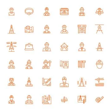 Engineer Professional Vector Set with 36 Bold Line Display Perfect High Res.. Illustrazione stock