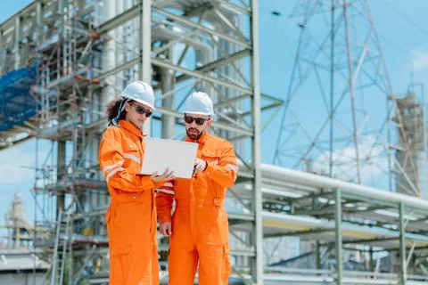 Engineer Professional Worker Survey Inspection Gas Oil Pipe Construction at.. Stock Photos