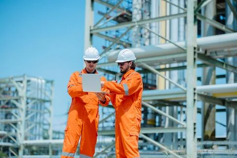 Engineer Professional Worker Survey Inspection Gas Oil Pipe Construction at.. Stock Photos