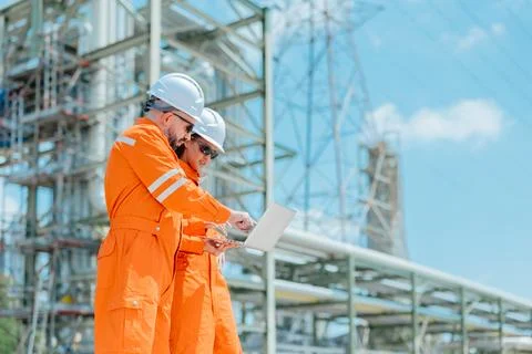 Engineer Professional Worker Survey Inspection Gas Oil Pipe Construction at.. Stock Photos