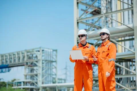Engineer Professional Worker Survey Inspection Gas Oil Pipe Construction at.. Stock Photos