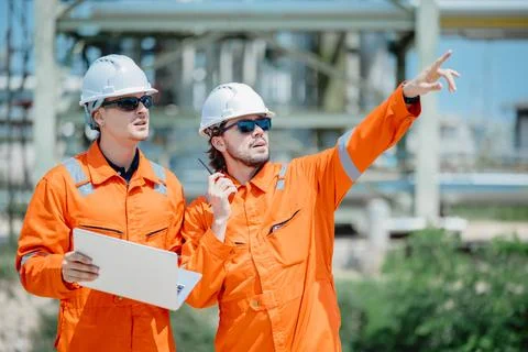 Engineer Professional Worker Survey Inspection Gas Oil Pipe Construction at.. Stock Photos