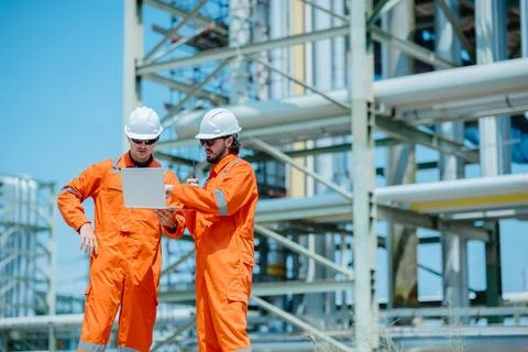 Engineer Professional Worker Survey Inspection Gas Oil Pipe Construction at.. Stock Photos