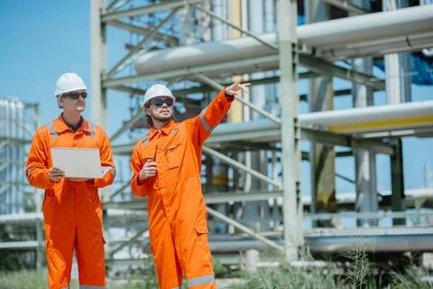 Engineer Professional Worker Survey Inspection Gas Oil Pipe Construction at.. Stock Photos