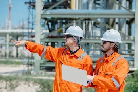 Engineer Professional Worker Survey Inspection Gas Oil Pipe Construction at.. Stock Photos
